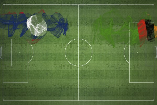 Laos vs Zambia Soccer Match, national colors, national flags, soccer field, football game, Competition concept, Copy space