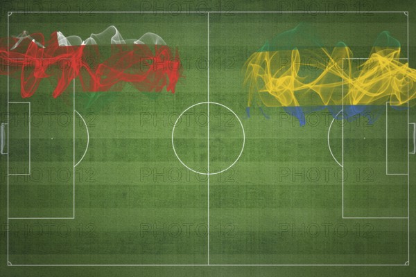 Oman vs Gabon Soccer Match, national colors, national flags, soccer field, football game, Competition concept, Copy space