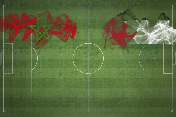 Morocco vs Palestine Soccer Match, national colors, national flags, soccer field, football game, Competition concept, Copy space