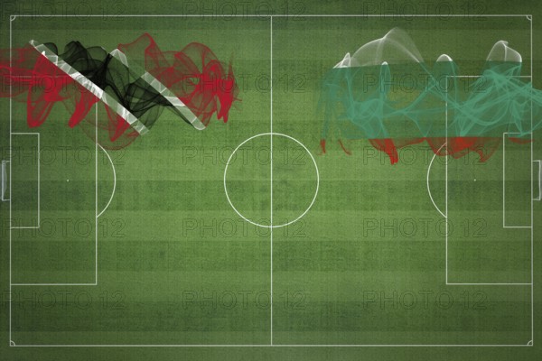 Trinidad and Tobago vs Bulgaria Soccer Match, national colors, national flags, soccer field, football game, Competition concept, Copy space