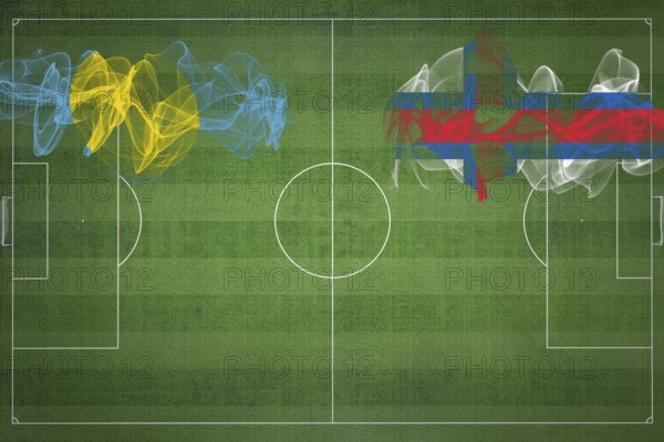 Palau vs Faroe Islands Soccer Match, national colors, national flags, soccer field, football game, Competition concept, Copy space