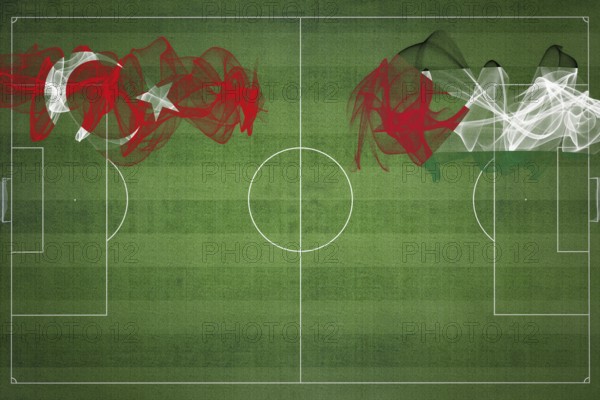 Turkey vs Palestine Soccer Match, national colors, national flags, soccer field, football game, Competition concept, Copy space