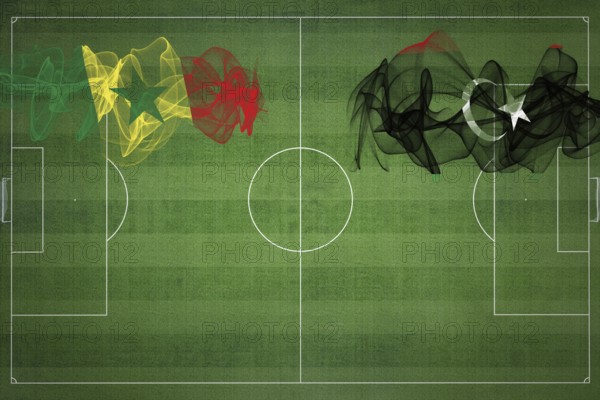 Senegal vs Libya Soccer Match, national colors, national flags, soccer field, football game, Competition concept, Copy space