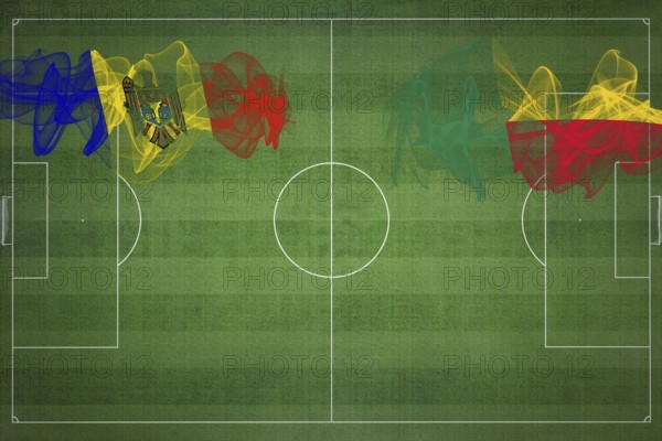 Moldova vs Benin Soccer Match, national colors, national flags, soccer field, football game, Competition concept, Copy space