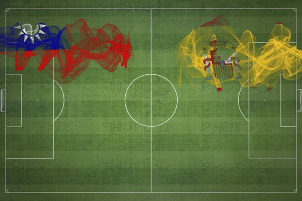 Taiwan vs Spain Soccer Match, national colors, national flags, soccer field, football game, Competition concept, Copy space