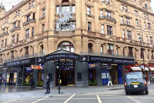Impressions from London, London Region, England, Great Britain, Europe, Historic building of the Hippodrome Casino on a street corner in London, London
