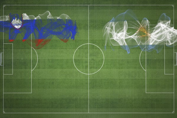 Slovenia vs Argentina Soccer Match, national colors, national flags, soccer field, football game, Competition concept, Copy space