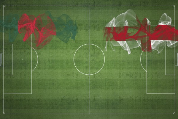 Bangladesh vs England Soccer Match, national colors, national flags, soccer field, football game, Competition concept, Copy space