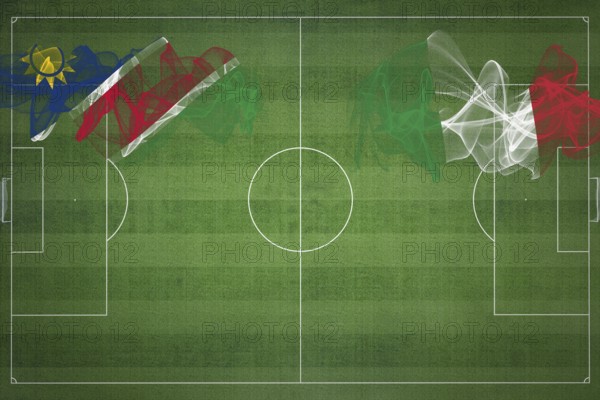 Namibia vs Italy Soccer Match, national colors, national flags, soccer field, football game, Competition concept, Copy space