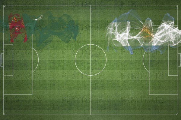 Turkmenistan vs Argentina Soccer Match, national colors, national flags, soccer field, football game, Competition concept, Copy space