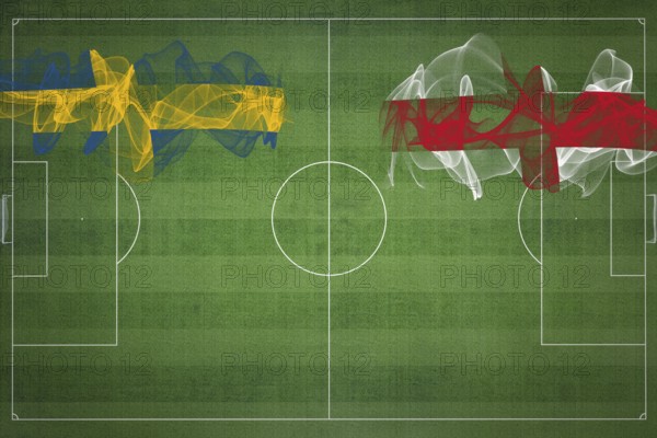 Sweden vs England Soccer Match, national colors, national flags, soccer field, football game, Competition concept, Copy space