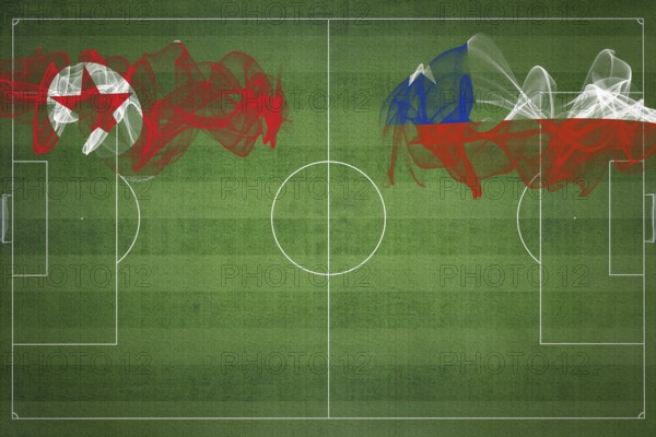 North Korea vs Chile Soccer Match, national colors, national flags, soccer field, football game, Competition concept, Copy space