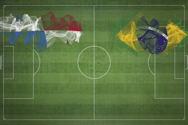 Panama vs Brazil Soccer Match, national colors, national flags, soccer field, football game, Competition concept, Copy space