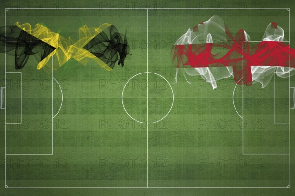 Jamaica vs Georgia Soccer Match, national colors, national flags, soccer field, football game, Competition concept, Copy space