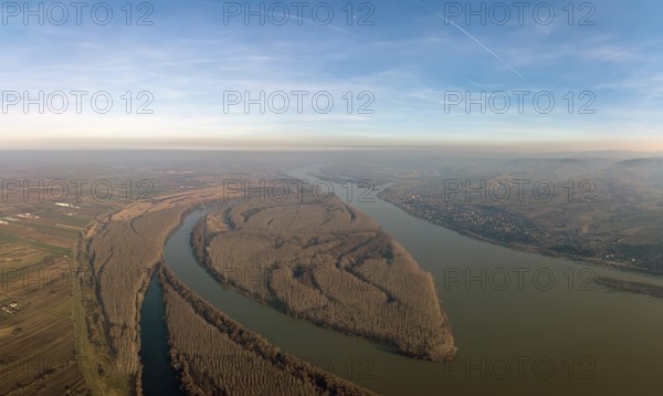 Wide river Autumn Aerial view