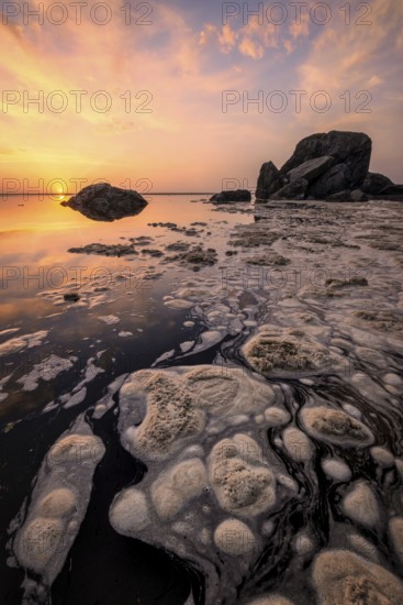 A dramatic sunset seascape at a northern California beach. USA