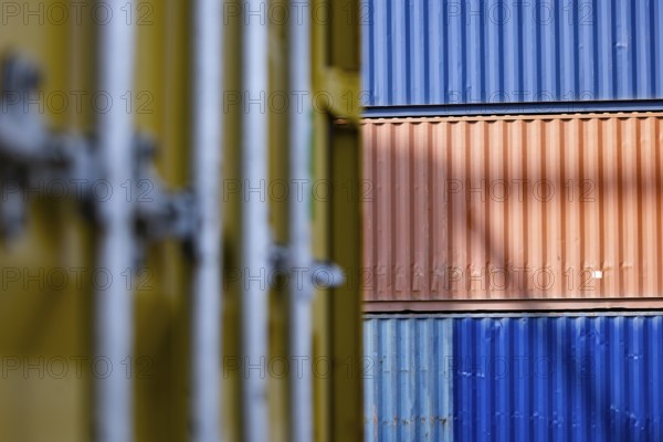 Container in Duisburg harbour, detail, Rhine, Duisburg, North Rhine-Westphalia, Germany