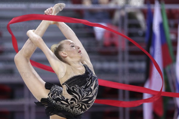 Sofia, Bulgaria - 6 May, 2017: Lea Tkaltschewitsch from Germany performs during Rhythmic Gymnastics World Cup Sofia 2017. Individual tournament