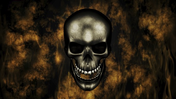 Happy Halloween. Human Skull With Smoke And Fire 3D Rendering