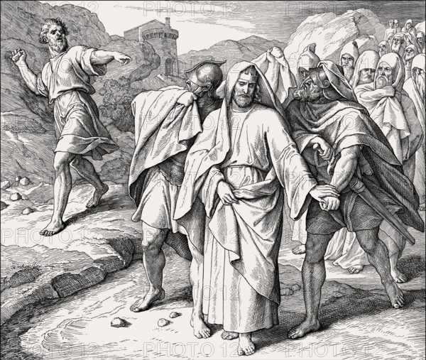 Shimei Curses David, Old Testament, by Julius Schnorr von Carolsfeld