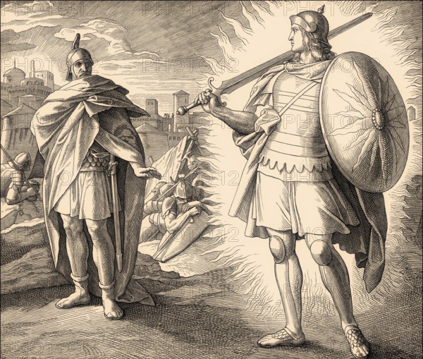 Joshua and the Angel, Old Testament, by Julius Schnorr von Carolsfeld, 1860