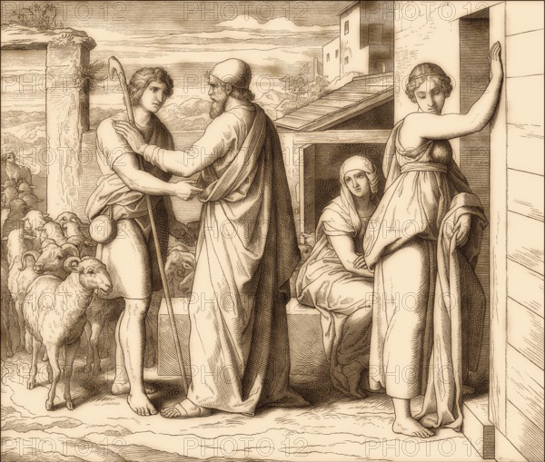 Jacob works for Laban, Old Testament, by Julius Schnorr von Carolsfeld, 1860