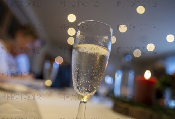 Filled champagne glass at a birthday party, Germany