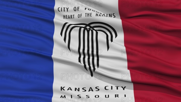 Closeup of Kansas City Flag, Waving in the Wind, Missouri State, United States of America