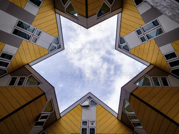 The six-pointed star shape in the centre of the modern yellow cube house by Piet Blom, Rotterdam, South Holland, Netherlands
