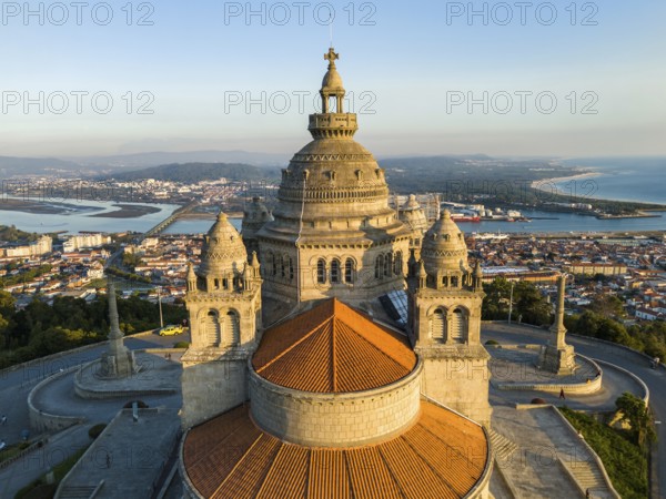 Basilica Santa Luzia at Sunset. Viana do Castelo City, Portugal. Aerial View