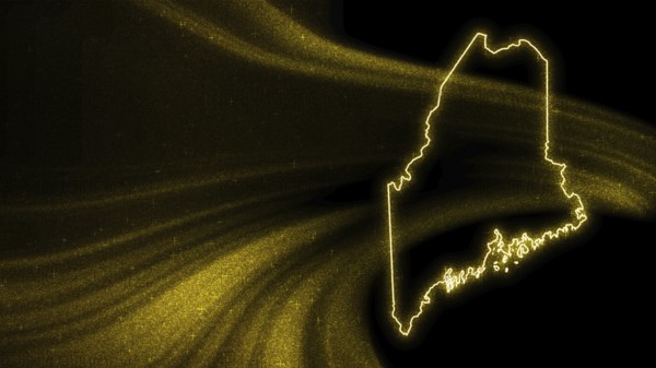 Map of Maine, Gold glitter map on dark background