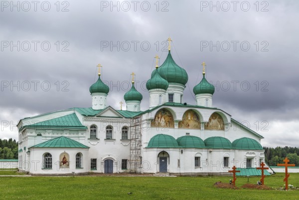 Alexander-Svirsky Monastery is orthodox monastery in the Leningrad region, Russia. Transfiguration Cathedral