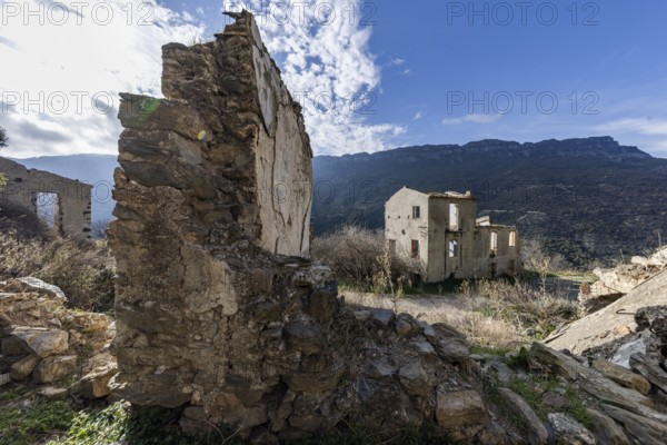 Lost place, abandoned houses and ruins in the ghost village, Gairo Vecchio, Gairo, Ogliastra, Sardinia, Italy