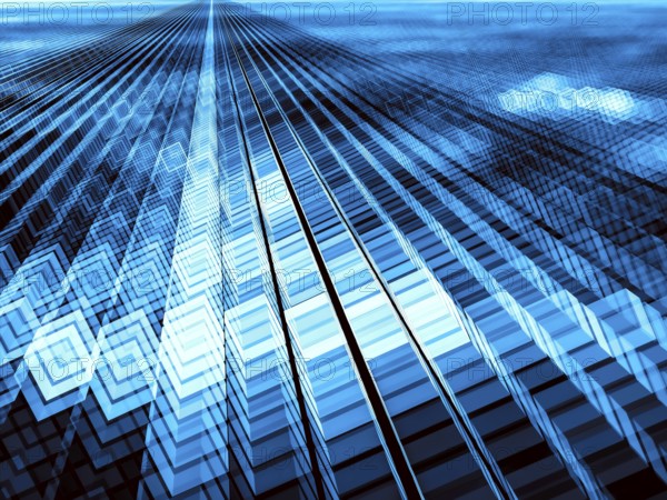 Glossy cubes background - abstract computer-generated image. Digital art: blue way consist of blocks. Backdrop for desktop wallpaper, web design, flyers