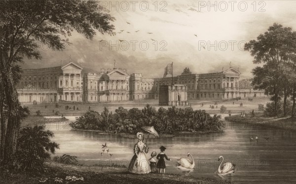 St James's Park, Buckingham Palace, London, England, after Nathaniel Whittock, 1821