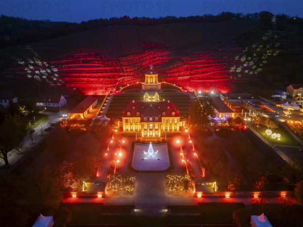 Adventure winery to shine in special splendour from next week Radebeul, 1 November 2024 From 8 November, Schloss Wackerbarth will once again illuminate its baroque grounds and the Wackerbarthberg in festive light. Every day from 3 pm, around 5, 500 points of light and numerous Herrnhut stars will transform the entire ensemble of Europe's first adventure winery into a wonderful world of light, music and enjoyment. As darkness falls, the baroque buildings and historic vineyard walls as well as vines, hedges and trees glow in warm colours. Fairytale lanterns, light sculptures and selected illuminations invite you to take a tour of the romantically sparkling vineyard, Wine & Light at Schloss Wackerbarth, Radebeul, Saxony, Germany