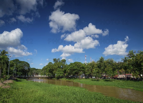 River in central siem reap old town tourist area in cambodia near angkor wat