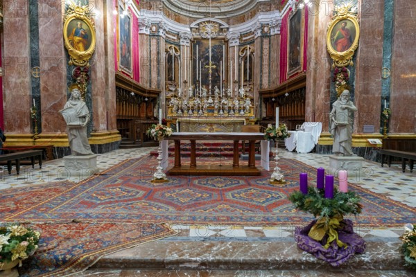 Mdina, Malta, 22 December, 2023: view of the ornate main altar in the St. Paul Cathedral in Mdina