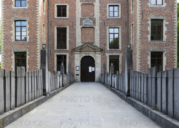 Sint-Pieters-Leeuw, Flemish Brabant Region, Belgium, 07 20 2021 The Coloma Castle entrance
