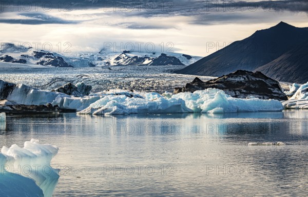 Jokulsarlon Glacier Lagoon in eastern Iceland during sunset
