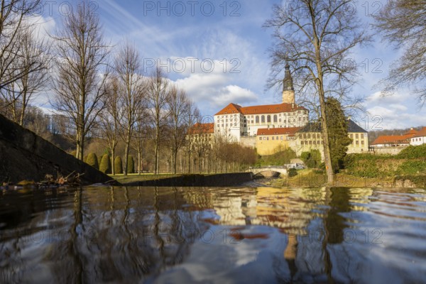 Weesenstein Castle rises on a rocky outcrop of nodular mica schist with quartzite deposits above the Müglitz valley about 3 kilometres south of Dohna in the Weesenstein district of the municipality of Müglitztal. For centuries, it served as the residence of local noble families, but also of the Wettin dynasty, Weesenstein, Saxony, Germany