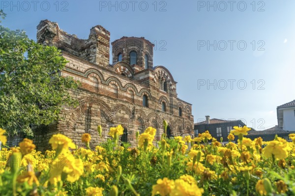 Church of Christ Pantocrator in Nessebar ancient city. Nesebar, Nesebr is a UNESCO World Heritage Site. An ancient Byzantine architecture church in Nessebar, Bulgaria on a sunny day with blue sky