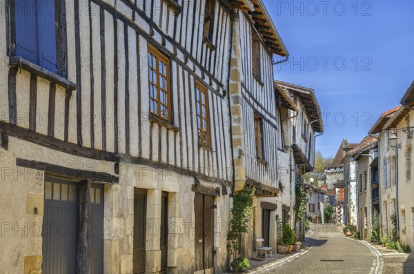 Street with historical houses in Saint-Jean-de-Cole, Dordogne departement, France