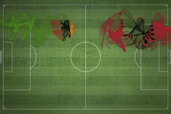 Zambia vs Albania Soccer Match, national colors, national flags, soccer field, football game, Competition concept, Copy space