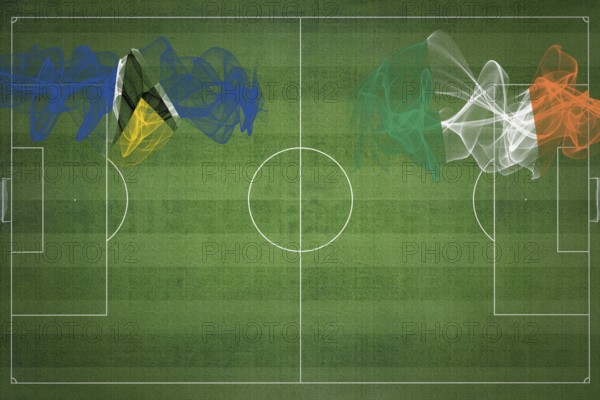 Saint Lucia vs Ireland Soccer Match, national colors, national flags, soccer field, football game, Competition concept, Copy space