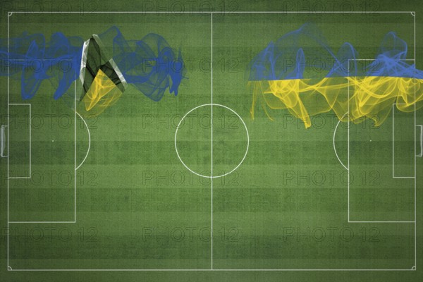 Saint Lucia vs Ukraine Soccer Match, national colors, national flags, soccer field, football game, Competition concept, Copy space