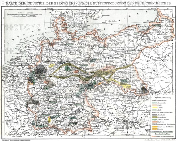 Map of industry, German Empire, 1894, Karte der Industrie, Bergwerke und Hütten im Deutschen Reich, 1894