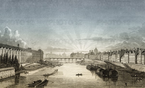 Pont des Arts, Paris, antique steel engraved print, 1831