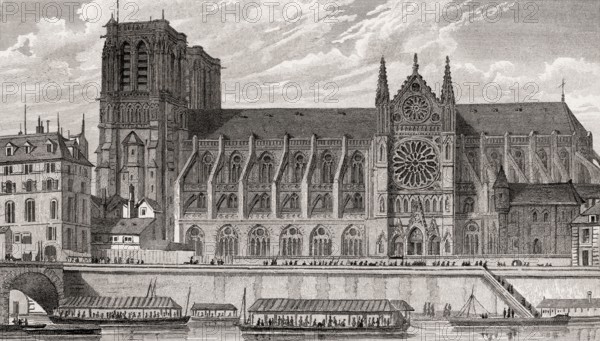 Notre-Dame de Paris, antique steel engraved print, 1831