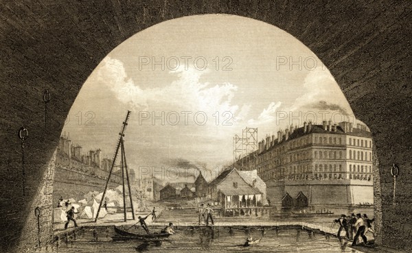 View of river Seine, Paris, antique steel engraved print, 1831